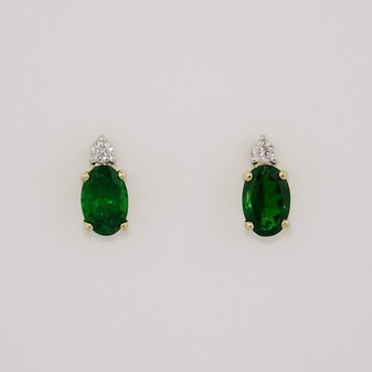 9ct gold tsavorite garnet and diamond stud earrings