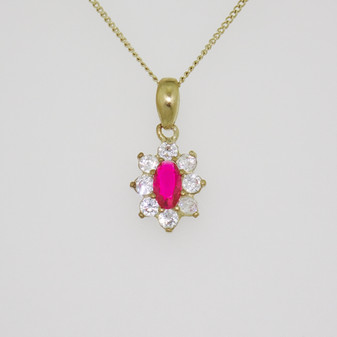 9ct gold red oval cut cubic zirconia (CZ) cluster pendant