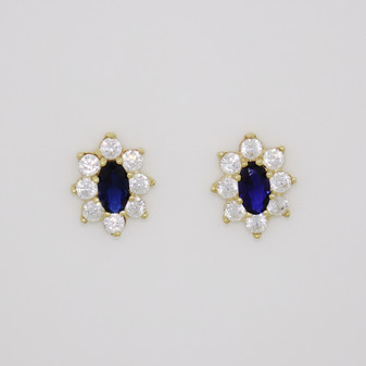 9ct gold blue oval cut cubic zirconia (CZ) cluster earrings