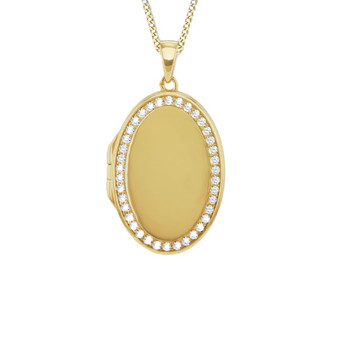 Gold plated sterling silver CZ-set oval locket