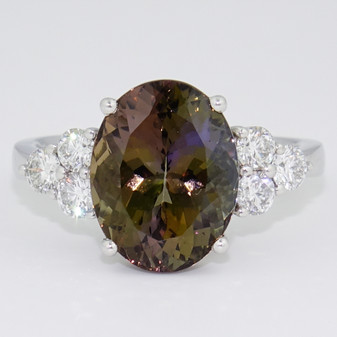 Unique 18ct white gold tanzanite and diamond ring