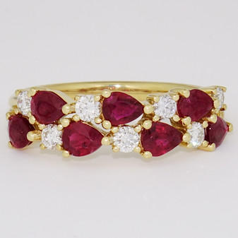 18ct gold pear cut ruby and round brilliant cut diamond ring