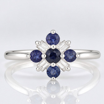 9ct white gold sapphire and diamond cluster ring