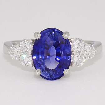 Platinum sapphire and diamond ring