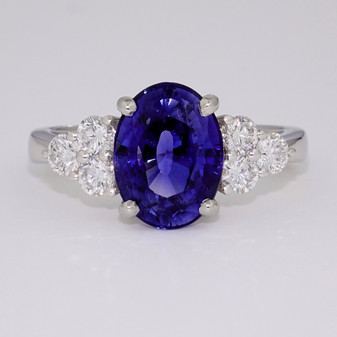 Platinum sapphire and diamond ring