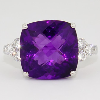 18ct white gold fancy cushion cut amethyst and diamond ring