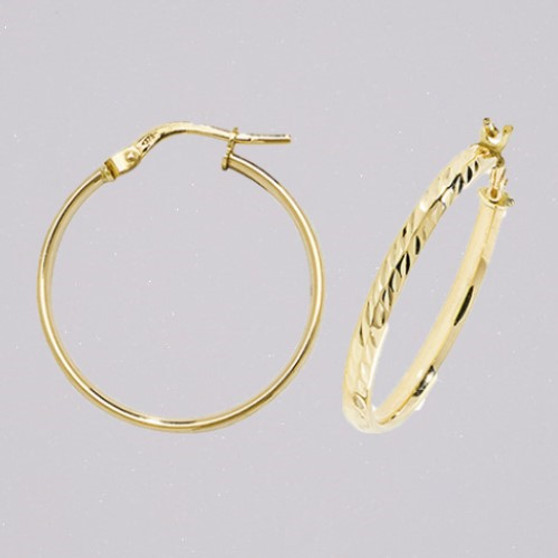 9ct yellow gold court shaped diamond cut hoop earrings ER11382