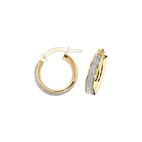 9ct yellow gold hoop earrings with sparkle inlay
