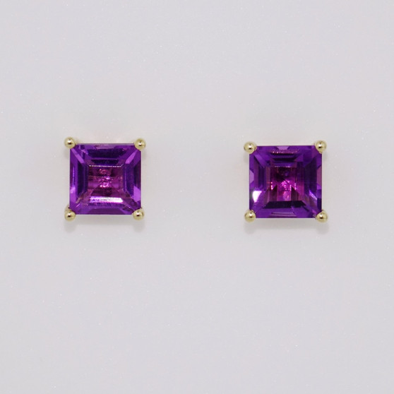 9ct gold square cut amethyst stud earrings