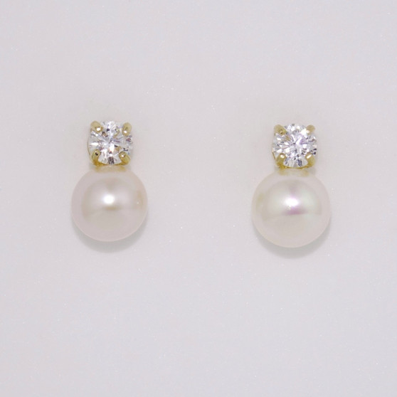 9ct yellow gold pearl and CZ earrings ER11146