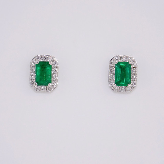 18ct white gold emerald and diamond cluster earrings