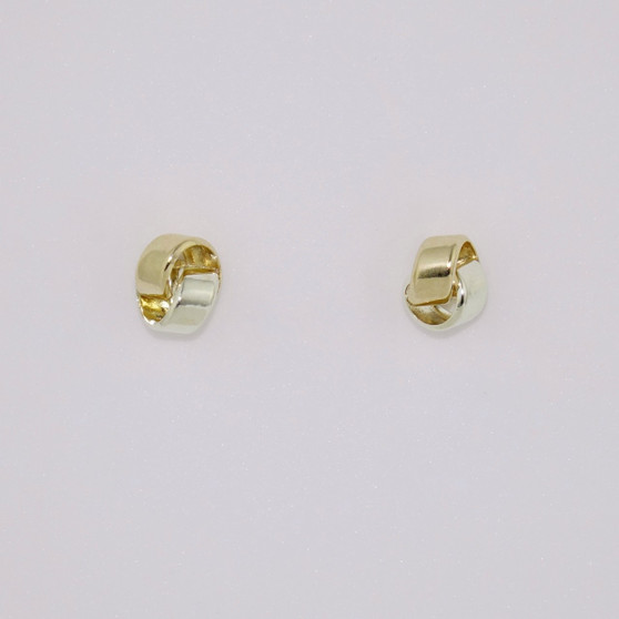 9ct yellow and white gold two strand knot stud earrings