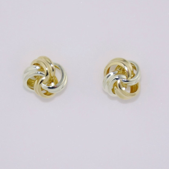 9ct yellow and white gold small four part knot stud earrings