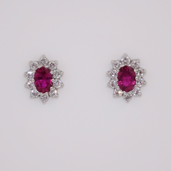 18ct ruby and diamond oval cluster stud earrings ER2594