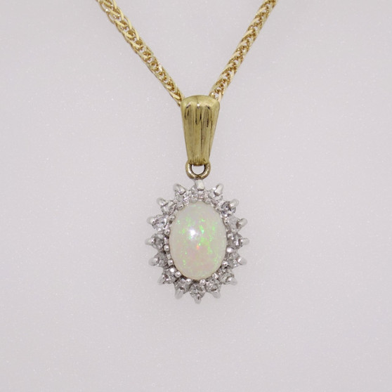 9ct gold opal and diamond cluster pendant PE3223