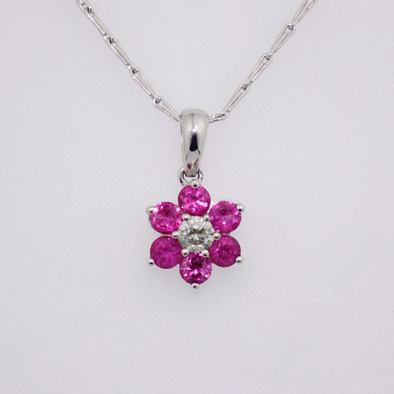 18ct white gold ruby and diamond inverted cluster pendant PE3838