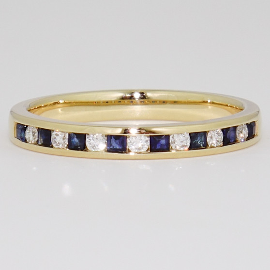 9ct yellow gold sapphire and diamond eternity ring