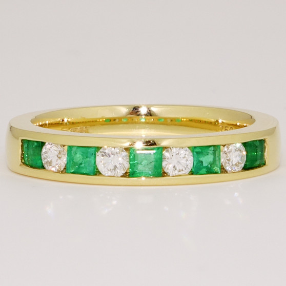 18ct yellow gold emerald and diamond eternity ring
