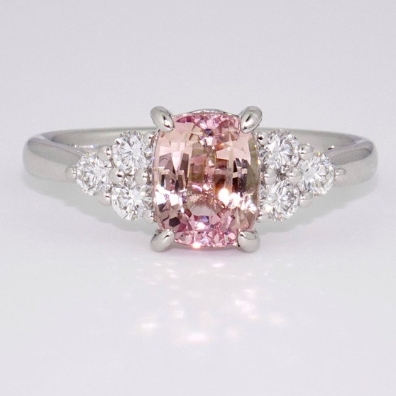 Unique platinum pink tanzanite and diamond ring