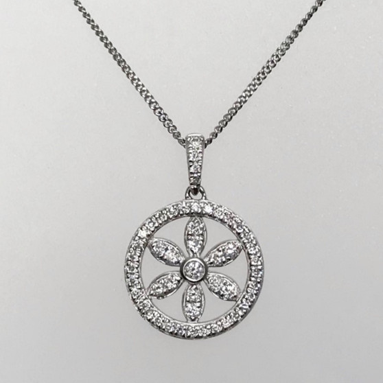 9ct white gold diamond daisy pendant