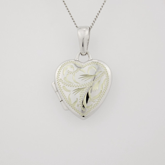 9ct white gold engraved heart locket