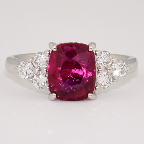 Platinum GIA certificated unheated cushion cut ruby and round brilliant cut diamond ring