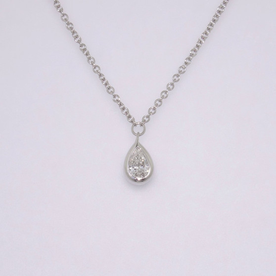 9ct white gold pear cut diamond solitaire necklace