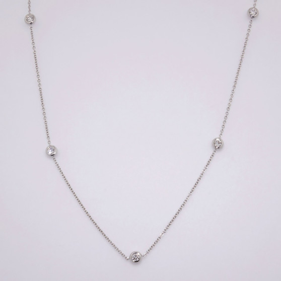 9ct white gold round brilliant cut diamond station necklace