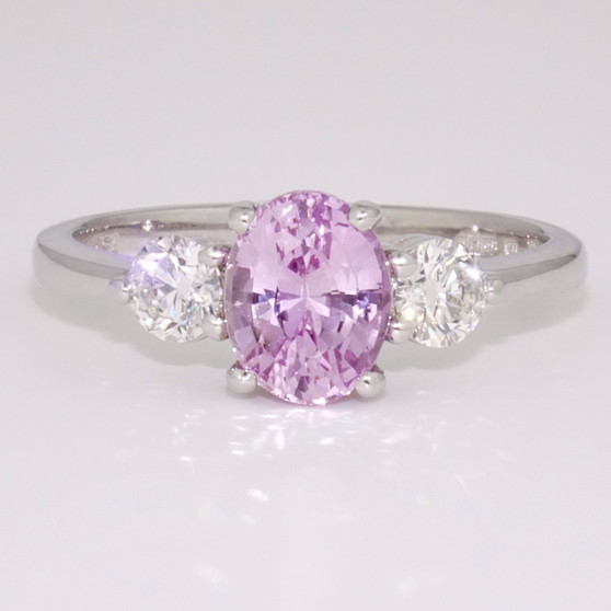18ct white gold certificated natural pink sapphire and diamond ring