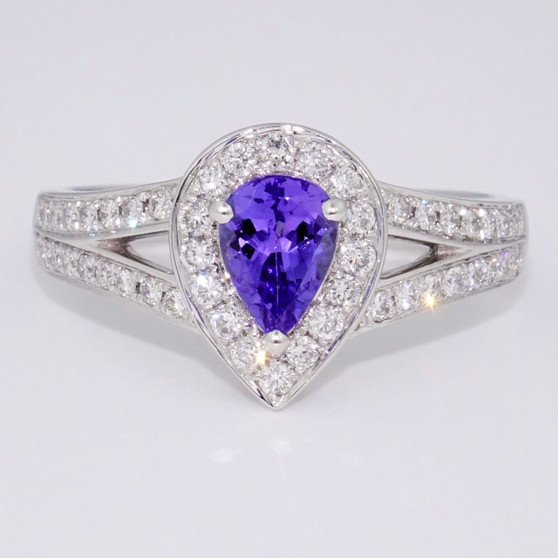 18ct white gold tanzanite and diamond ring