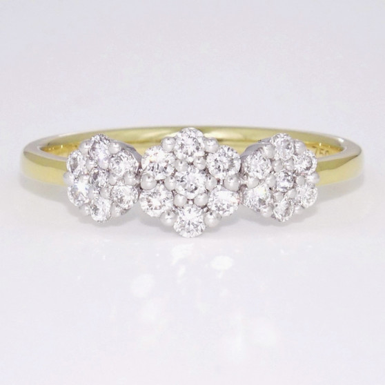 18ct yellow and white gold triple diamond cluster ring