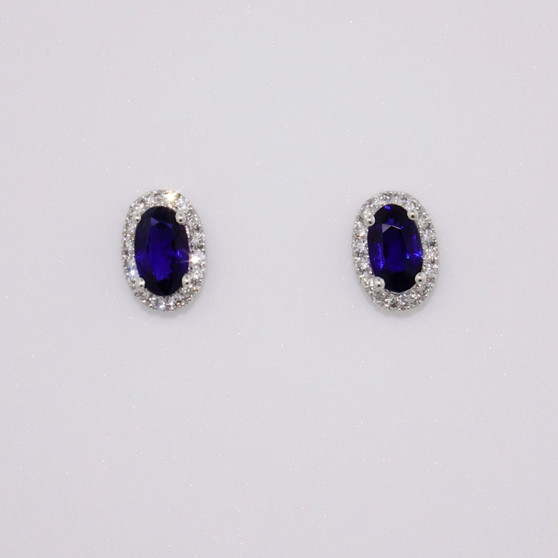 18ct white gold oval cut sapphire and diamond stud earrings