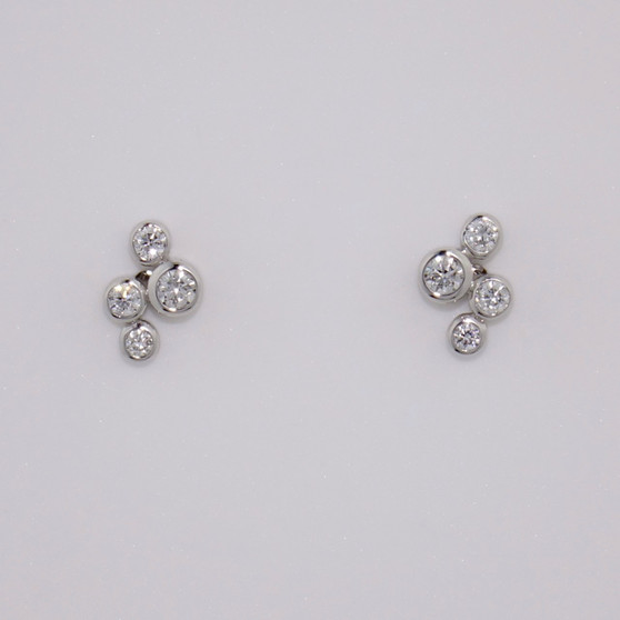 9ct white gold round brilliant cut diamond bubble earrings