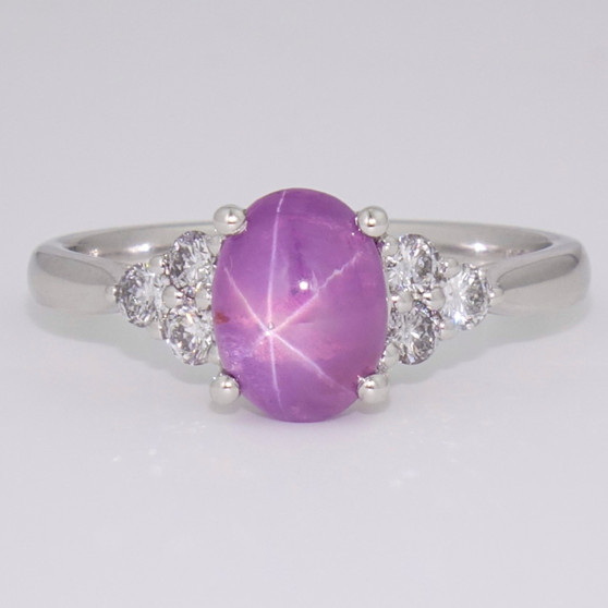 Platinum purple star sapphire and diamond ring