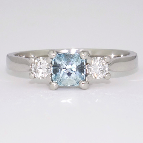 Platinum cushion cut aquamarine and diamond ring