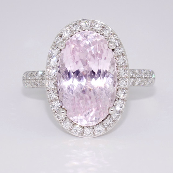 9ct white gold kunzite and diamond ring GR5344