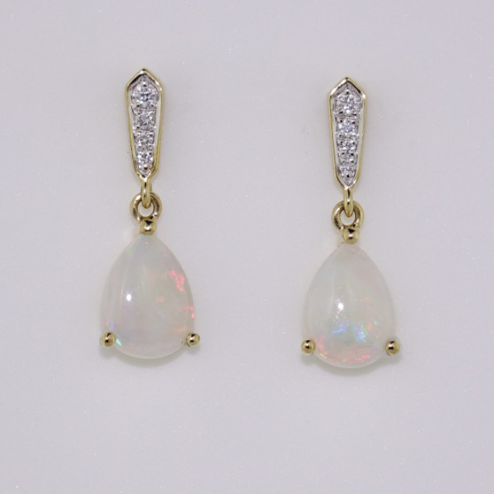 9ct gold opal and diamond drop earrings