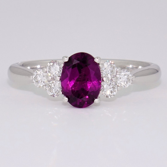 Platinum oval cut grape garnet and diamond ring