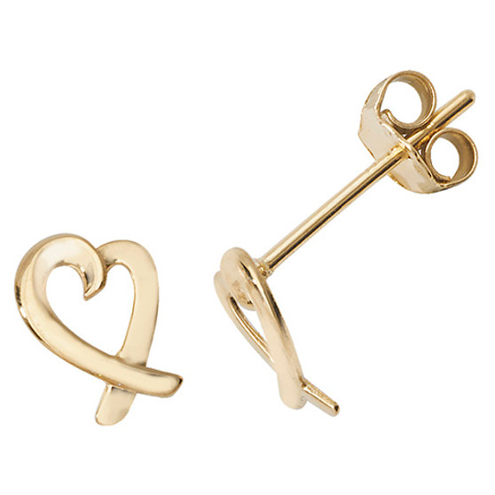 9ct gold heart stud earrings