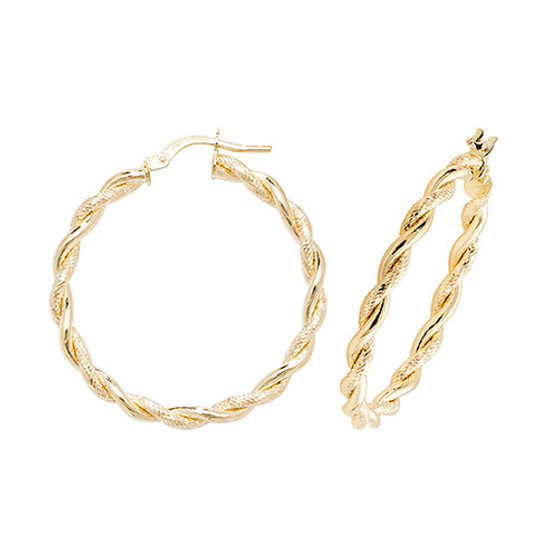 9ct Yellow gold twisted hoop earrings