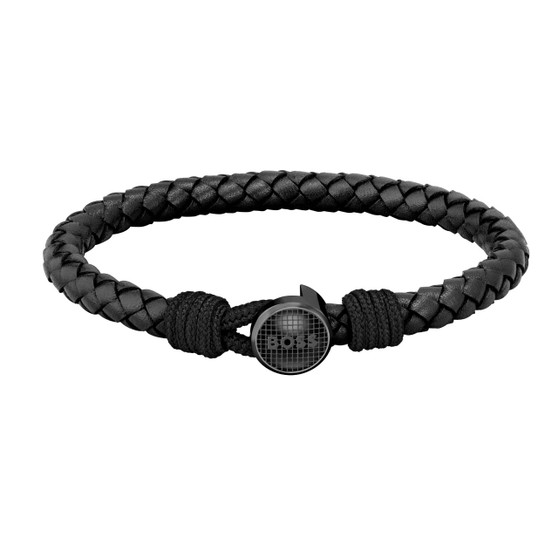 Gents BOSS Thad Classic Braided Black Leather Bracelet 1580468M