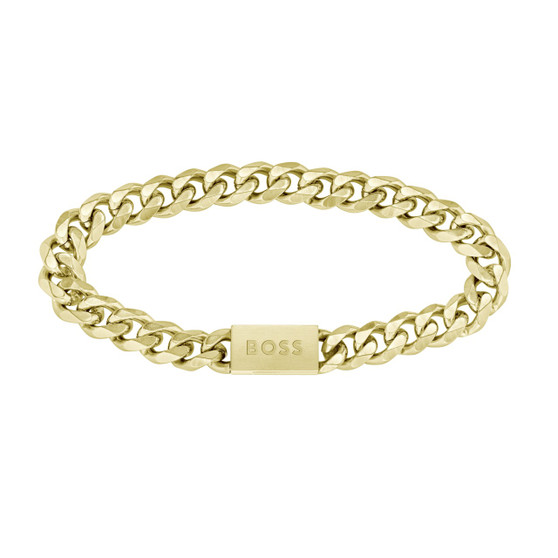 Gents BOSS Chain for Him Light Yellow Gold IP Bracelet 1580403M