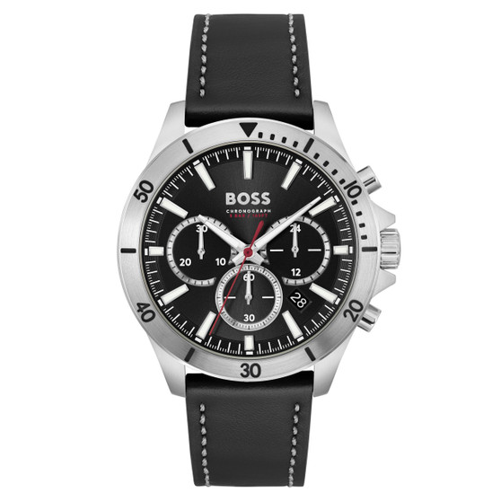 Gents BOSS Troper Black Leather Strap Watch 1514055