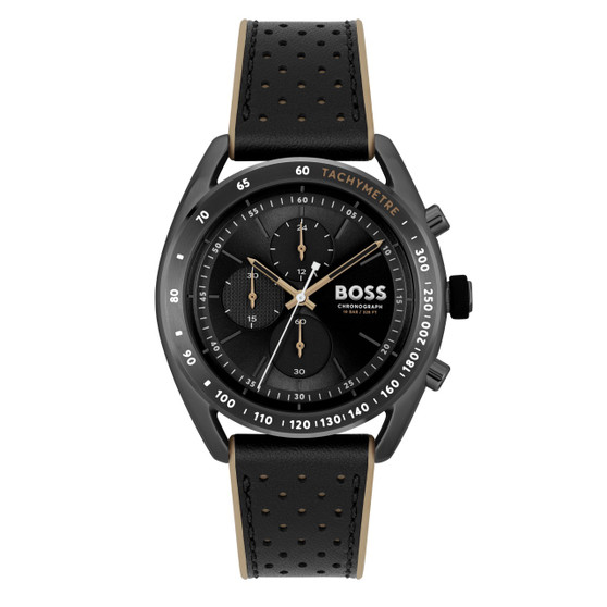 Gents BOSS Centre Court Black Leather Strap Watch 1514022