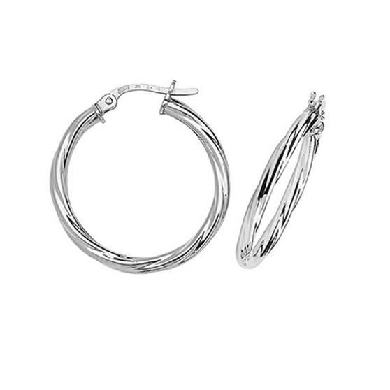 9ct White Gold 20mm Twisted Hoop Earrings ER12467