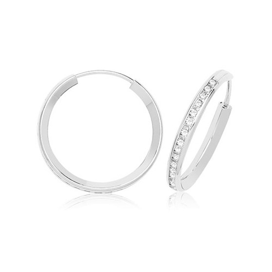 9ct White Gold 15mm CZ Hoop Earrings ER12612