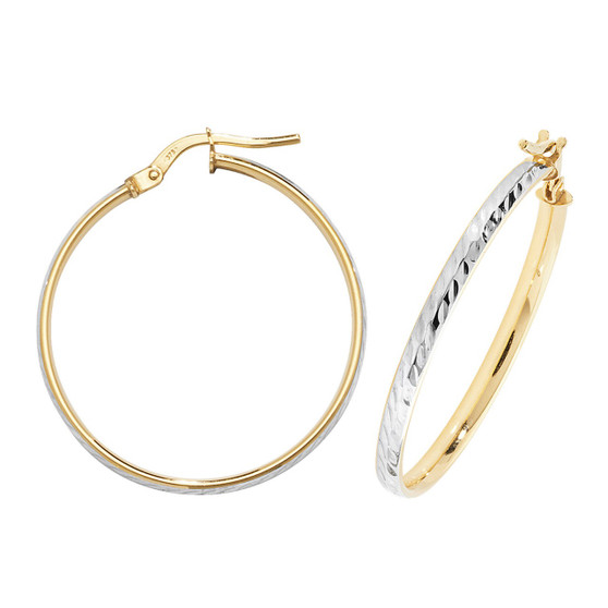 9ct Yellow & White Gold 25mm Hoop Earrings ER11677