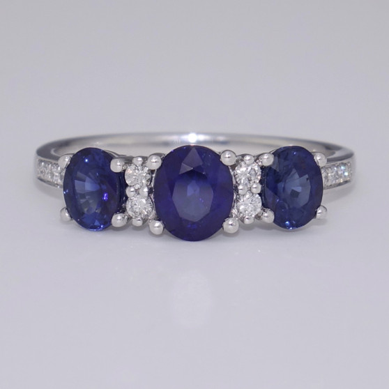 Platinum sapphire and diamond ring