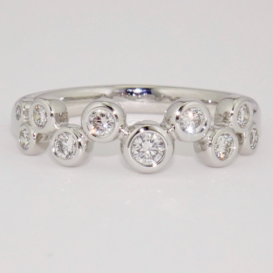 Platinum bubble ring with ten round brilliant cut diamonds