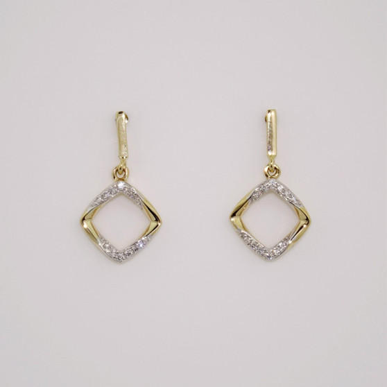 9ct gold diamond-set square drop earrings with post and butterfly fittings